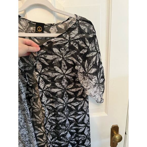 Eldior Sodeok Design Duster Kimono Women's OS Black White Floral Print Long Line - Picture 4 of 15